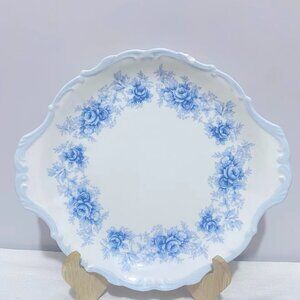 Ceramic Plate with  Blue Flower Design
